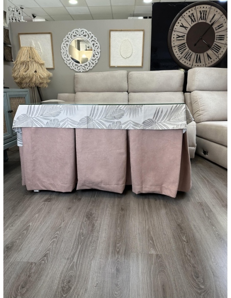 Ropa de Mesa Camilla Antimanchas Aterciopelada Triple Grueso Reforzada 10 pliegues Rosa con Tapete Palmeras Gris