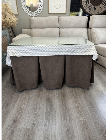 Ropa de Mesa Camilla Antimanchas Aterciopelada Triple Grueso Reforzada 10 pliegues Marrón con Tapete Torino Beige