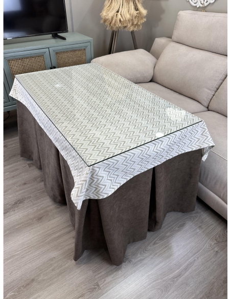 Ropa de Mesa Camilla Antimanchas Aterciopelada Triple Grueso Reforzada 10 pliegues Marrón con Tapete Torino Beige
