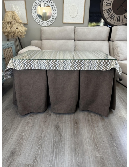 Ropa de Mesa Camilla Antimanchas Aterciopelada Triple Grueso Reforzada 10 pliegues Marrón con Tapete Tierra