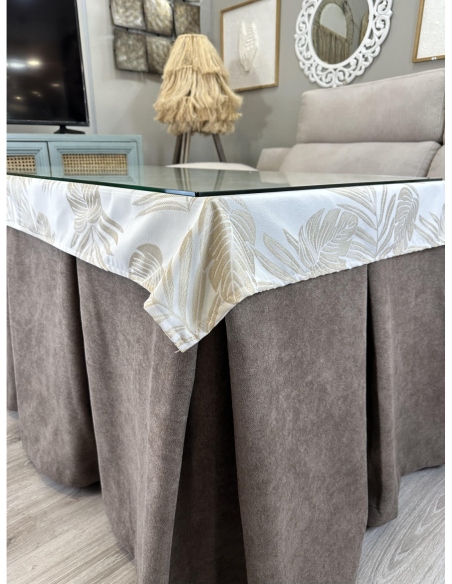 Ropa de Mesa Camilla Antimanchas Aterciopelada Triple Grueso Reforzada 10 pliegues Marrón con Tapete Palmeras Beige