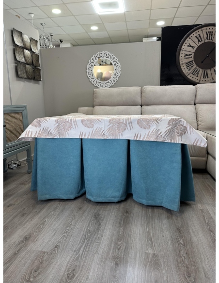 Ropa de Mesa Camilla Antimanchas Aterciopelada Triple Grueso Reforzada 10 pliegues Kumar Verde con Tapete Palmeras Rosa