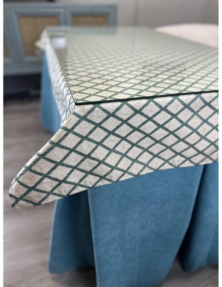 Ropa de Mesa Camilla Antimanchas Aterciopelada Triple Grueso Reforzada 10 pliegues Kumar Verde con Tapete Miranda