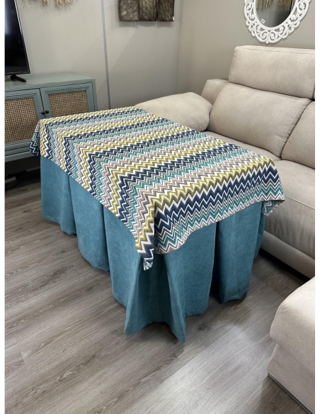 Ropa de Mesa Camilla Antimanchas Aterciopelada Triple Grueso Reforzada 10 pliegues Kumar Verde con Tapete Mar