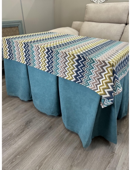 Ropa de Mesa Camilla Antimanchas Aterciopelada Triple Grueso Reforzada 10 pliegues Kumar Verde con Tapete Mar