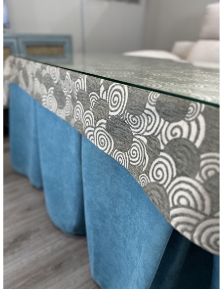 Ropa de Mesa Camilla Antimanchas Aterciopelada Triple Grueso Reforzada 10 pliegues Kumar Verde con Tapete Círculos Verde