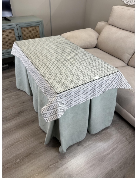 Ropa de Mesa Camilla Antimanchas Aterciopelada Triple Grueso Reforzada 10 pliegues Kumar Agua con Tapete Torino Gris