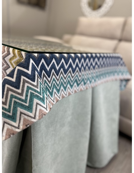 Ropa de Mesa Camilla Antimanchas Aterciopelada Triple Grueso Reforzada 10 pliegues Kumar Agua con Tapete Mar