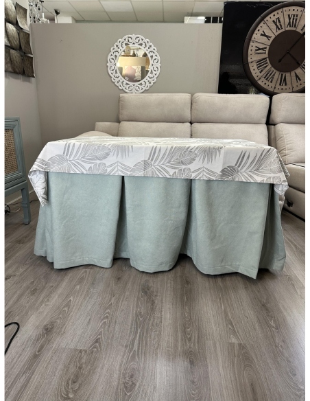 Ropa de Mesa Camilla Antimanchas Aterciopelada Triple Grueso Reforzada 10 pliegues Kumar Agua con Tapete Palmeras Gris