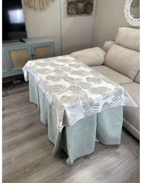 Ropa de Mesa Camilla Antimanchas Aterciopelada Triple Grueso Reforzada 10 pliegues Kumar Agua con Tapete Palmeras Gris