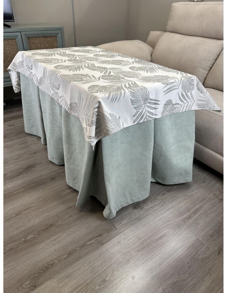 Ropa de Mesa Camilla Antimanchas Aterciopelada Triple Grueso Reforzada 10 pliegues Kumar Agua con Tapete Palmeras Gris