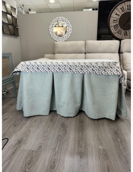 Ropa de Mesa Camilla Antimanchas Aterciopelada Triple Grueso Reforzada 10 pliegues Kumar Agua con Tapete Covac Prisma Gris