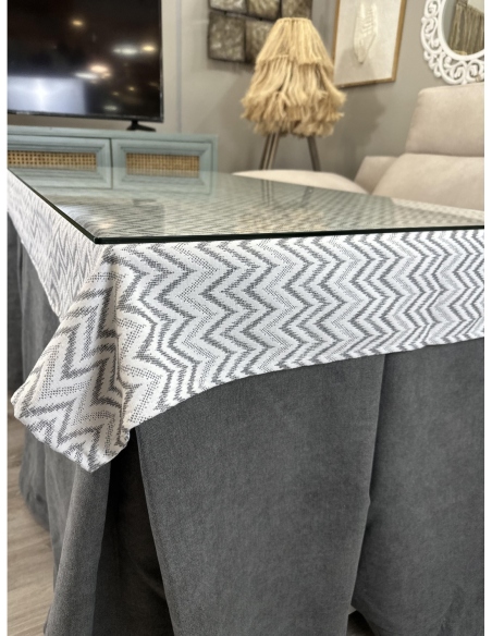 Ropa de Mesa Camilla Antimanchas Aterciopelada Triple Grueso Reforzada 10 pliegues profundos Gris con Tapete Torino Gris