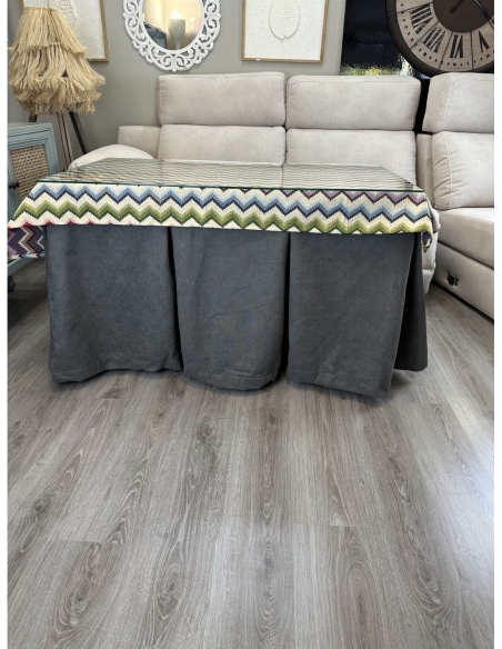 Ropa de Mesa Camilla Antimanchas Aterciopelada Triple Grueso Reforzada 10 pliegues profundos Gris con Tapete Deluxe Libélula