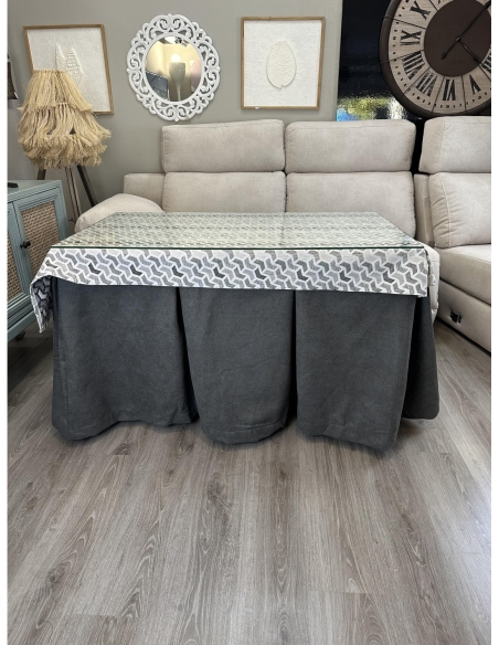 Ropa de Mesa Camilla Antimanchas Aterciopelada Triple Grueso Reforzada 10 pliegues profundos Gris con Tapete Deluxe Covap Prisma