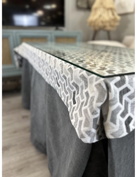 Ropa de Mesa Camilla Antimanchas Aterciopelada Triple Grueso Reforzada 10 pliegues profundos Gris con Tapete Deluxe Covap Prisma