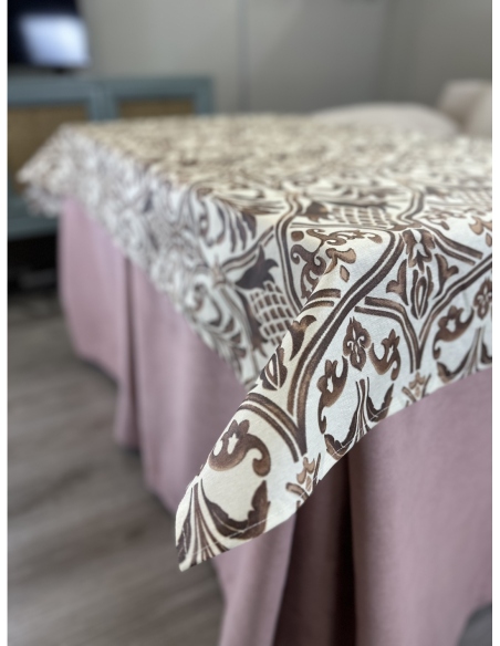 Ropa de Mesa de Camilla Antimanchas Aterciopelada Triple Grueso Nature Rosa con Tapete Deluxe Ule Marrón