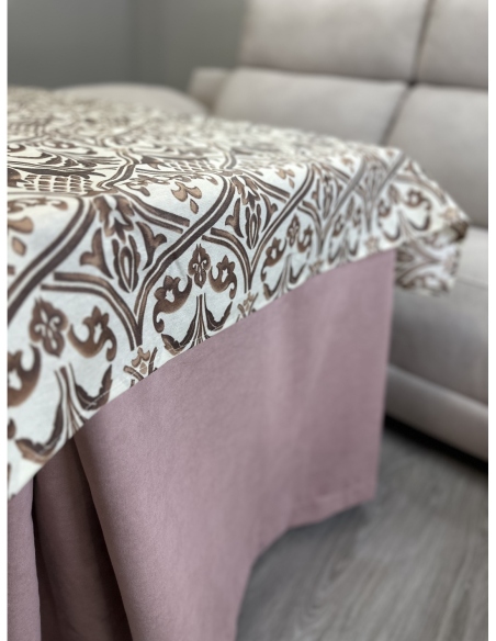 Ropa de Mesa de Camilla Antimanchas Aterciopelada Triple Grueso Nature Rosa con Tapete Deluxe Ule Marrón