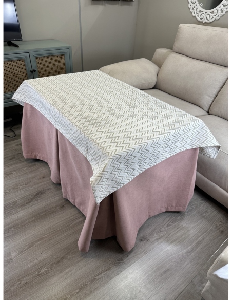 Ropa de Mesa de Camilla Antimanchas Aterciopelada Triple Grueso Nature Rosa con Tapete Deluxe Torino Beige