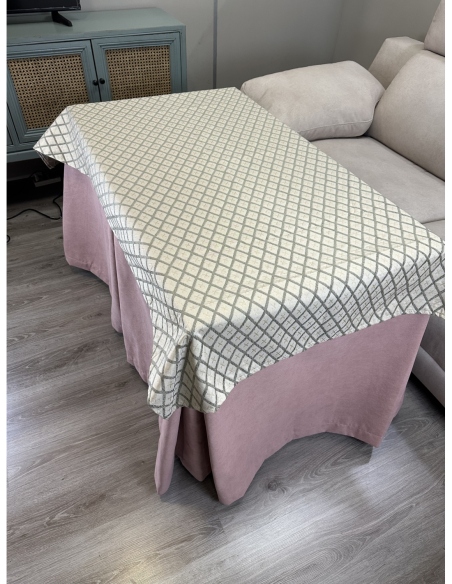 Ropa de Mesa de Camilla Antimanchas Aterciopelada Triple Grueso Nature Rosa con Tapete Deluxe Miranda