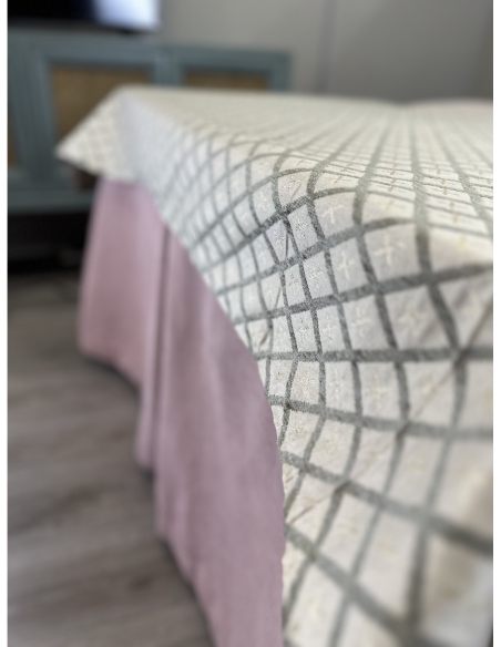 Ropa de Mesa de Camilla Antimanchas Aterciopelada Triple Grueso Nature Rosa con Tapete Deluxe Miranda