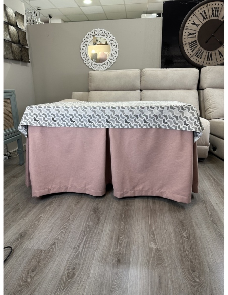 Ropa de Mesa de Camilla Antimanchas Aterciopelada Triple Grueso Nature Rosa con Tapete Deluxe Covac