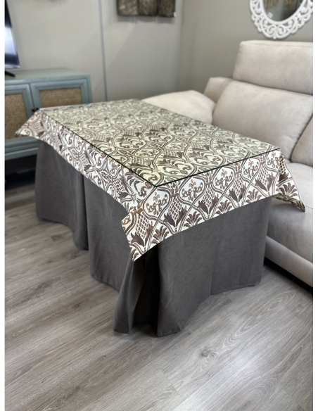 Ropa de Mesa de Camilla Antimanchas Aterciopelada Triple Grueso Nature Marrón con Tapete Deluxe Ule Marrón