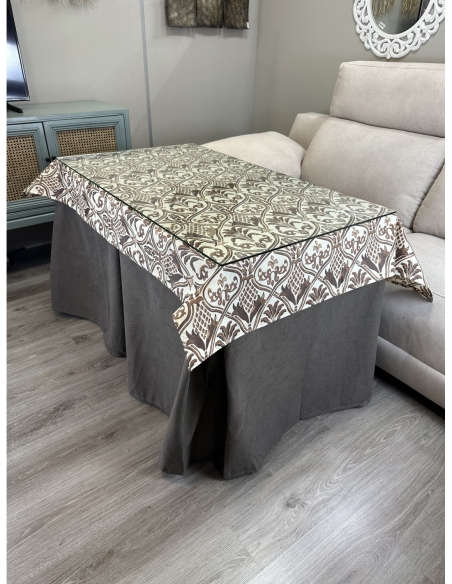 Ropa de Mesa de Camilla Antimanchas Aterciopelada Triple Grueso Nature Marrón con Tapete Deluxe Ule Marrón