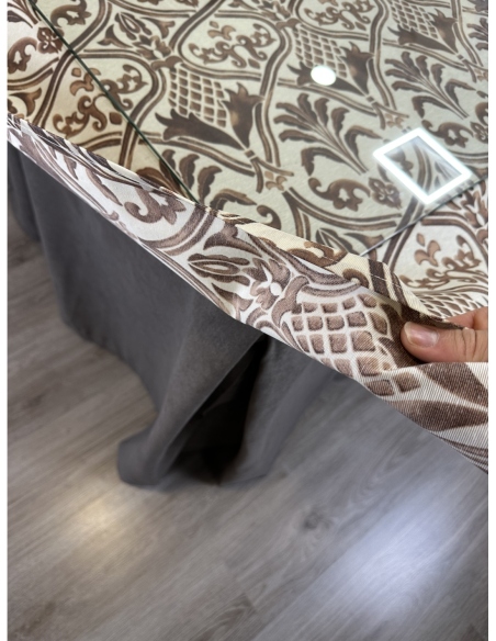 Ropa de Mesa de Camilla Antimanchas Aterciopelada Triple Grueso Nature Marrón con Tapete Deluxe Ule Marrón