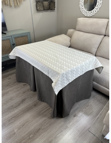 Ropa de Mesa de Camilla Antimanchas Aterciopelada Triple Grueso Nature Marrón con Tapete Deluxe Torino Rayas