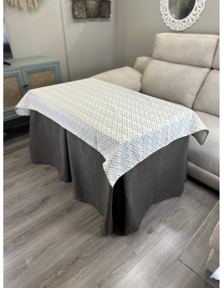 Ropa de Mesa de Camilla Antimanchas Aterciopelada Triple Grueso Nature Marrón con Tapete Deluxe Torino Rayas