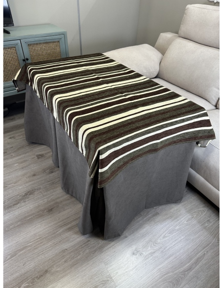 Ropa de Mesa de Camilla Antimanchas Aterciopelada Triple Grueso Nature Marrón con Tapete Deluxe Marrón Beige