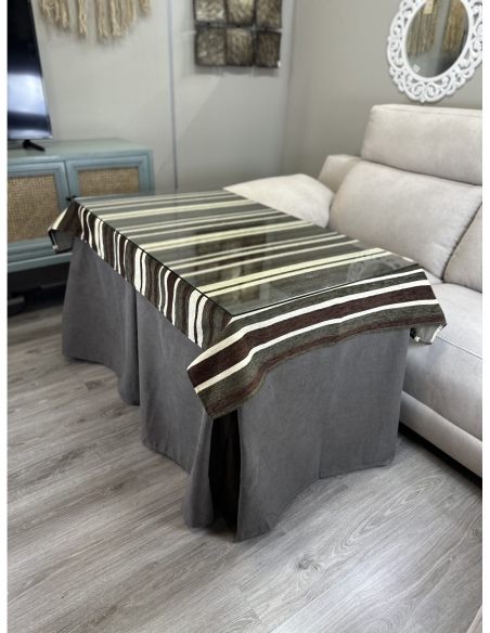 Ropa de Mesa de Camilla Antimanchas Aterciopelada Triple Grueso Nature Marrón con Tapete Deluxe Marrón Beige