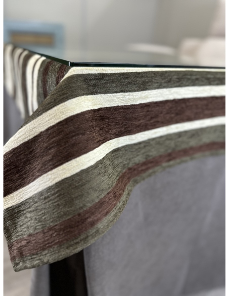 Ropa de Mesa de Camilla Antimanchas Aterciopelada Triple Grueso Nature Marrón con Tapete Deluxe Marrón Beige