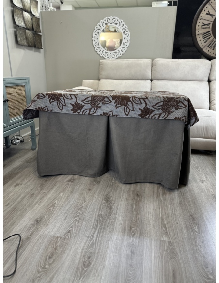 Ropa de Mesa de Camilla Antimanchas Aterciopelada Triple Grueso Nature Marrón con Tapete Deluxe Flores Marrón