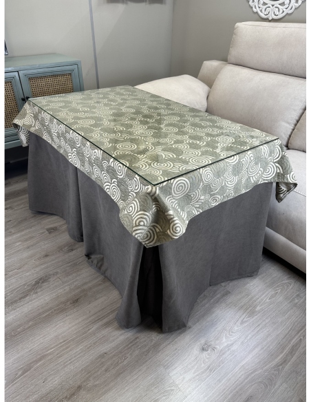 Ropa de Mesa de Camilla Antimanchas Aterciopelada Triple Grueso Nature Marrón con Tapete Deluxe Círculos Verde