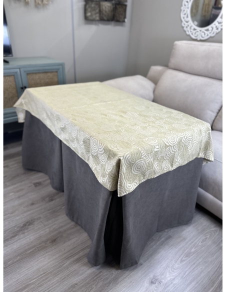 Ropa de Mesa de Camilla Antimanchas Aterciopelada Triple Grueso Nature Marrón con Tapete Deluxe Círculos Beige