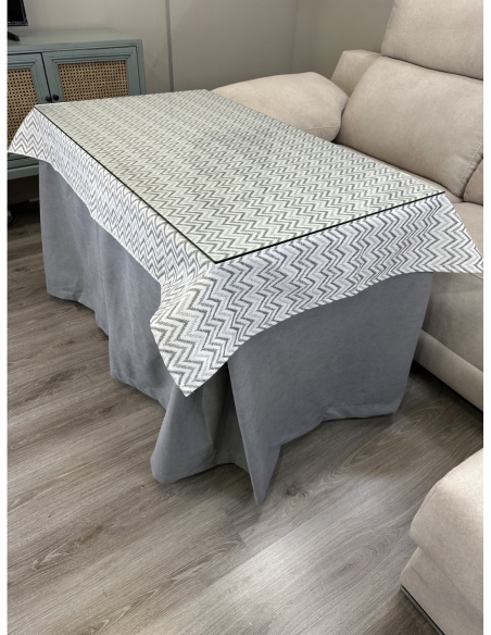Ropa de Mesa de Camilla Antimanchas Aterciopelada Triple Grueso Nature Gris con Tapete Deluxe Torino Gris