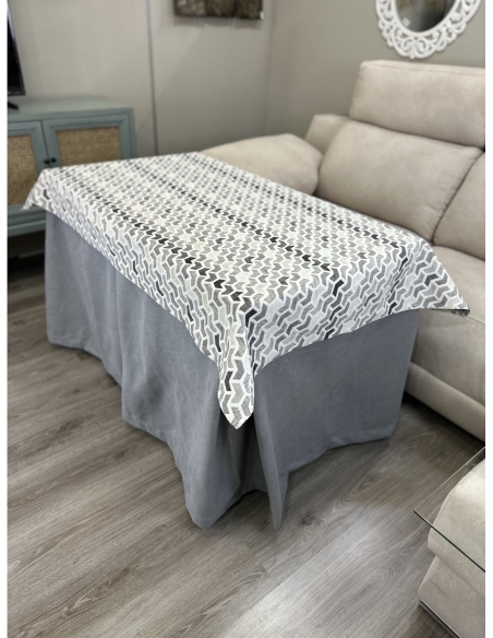 Ropa de Mesa de Camilla Antimanchas Aterciopelada Triple Grueso Nature Gris con Tapete Deluxe Prisma