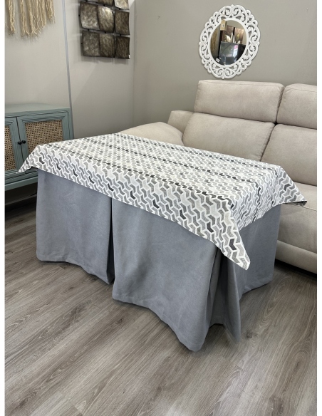 Ropa de Mesa de Camilla Antimanchas Aterciopelada Triple Grueso Nature Gris con Tapete Deluxe Prisma