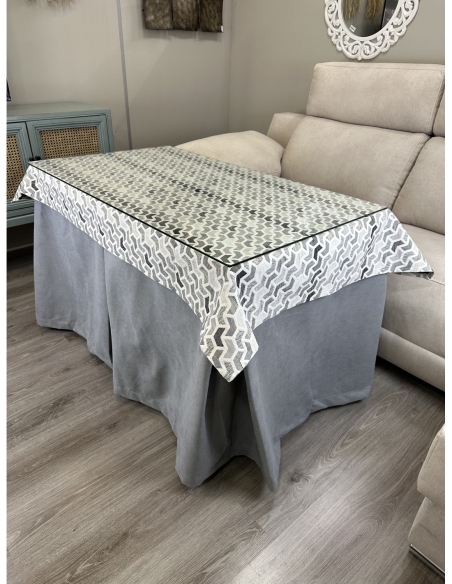 Ropa de Mesa de Camilla Antimanchas Aterciopelada Triple Grueso Nature Gris con Tapete Deluxe Prisma