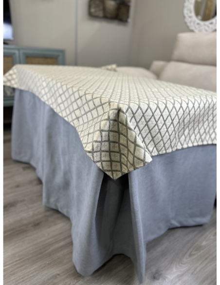 Ropa de Mesa de Camilla Antimanchas Aterciopelada Triple Grueso Nature Gris con Tapete Deluxe Miranda
