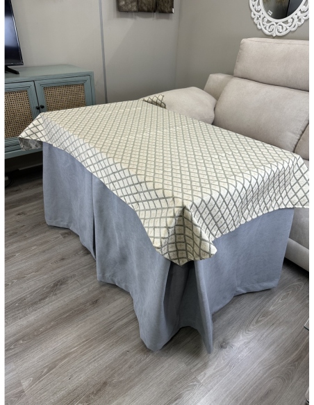 Ropa de Mesa de Camilla Antimanchas Aterciopelada Triple Grueso Nature Gris con Tapete Deluxe Miranda