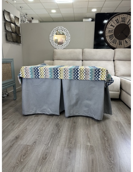 Ropa de Mesa de Camilla Antimanchas Aterciopelada Triple Grueso Nature Gris con Tapete Deluxe Mar