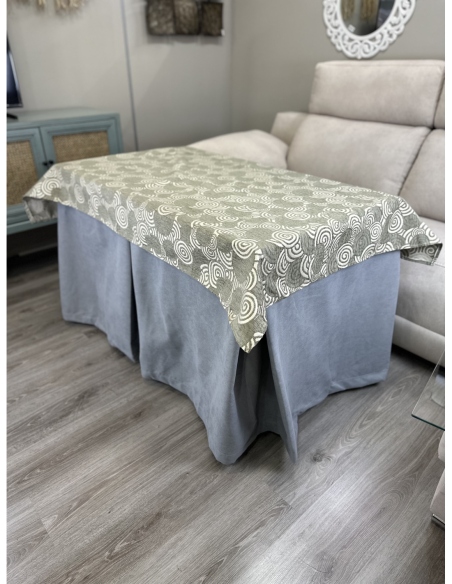 Ropa de Mesa de Camilla Antimanchas Aterciopelada Triple Grueso Nature Gris con Tapete Deluxe Círculos Verde