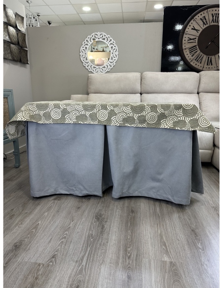 Ropa de Mesa de Camilla Antimanchas Aterciopelada Triple Grueso Nature Gris con Tapete Deluxe Círculos Verde