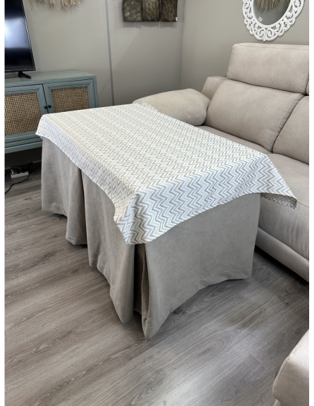 Ropa de Mesa de Camilla Antimanchas Aterciopelada Triple Grueso Nature Beige con Tapete Deluxe Torino Beige