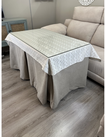 Ropa de Mesa de Camilla Antimanchas Aterciopelada Triple Grueso Nature Beige con Tapete Deluxe Torino Beige