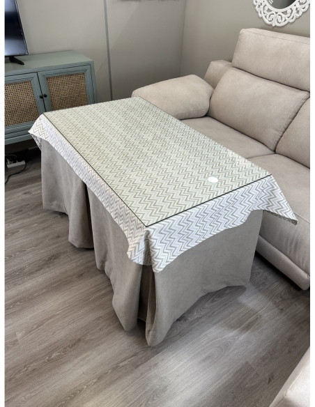 Ropa de Mesa de Camilla Antimanchas Aterciopelada Triple Grueso Nature Beige con Tapete Deluxe Torino Beige