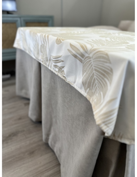 Ropa de Mesa de Camilla Antimanchas Aterciopelada Triple Grueso Nature Beige con Tapete Deluxe Palmeras Beige